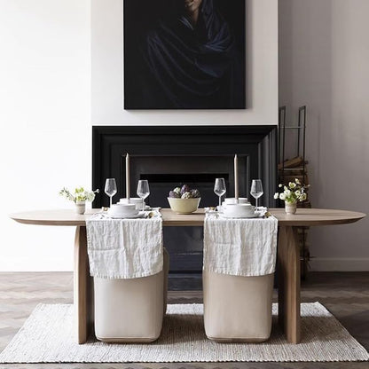 Oval Dining Table, Mid Century Modern Double Pedestal Table Large Dining Table for 4, Solid Wood Kitchen and Dining Room Table, 70.9" L x 31.5" W x 29.5" H