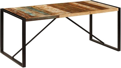 Industrial Dining Table 70.9 Inch Solid Reclaimed Wood Rectangular Table with Powder Coated Steel Frame for Dining Room and Kitchen