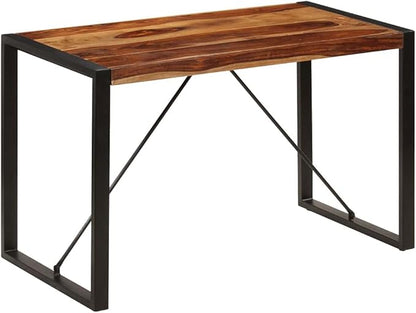 Solid Sheesham Wood Dining Table Rectangular 47.2 Inch Brown Modern Industrial Style Metal Legs for Kitchen Dining Room Small Spaces