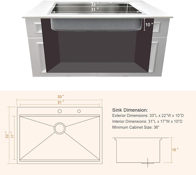 33x22 Drop In Kitchen Sink Workstation-Bokaiya 33 Inch Stainless Steel Drop In Sink Topmount 16 Gauge 10 Inch Deep Above Counter Single Bowl Kitchen Sink with Cutting Board