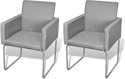 Dining Chairs Set of 2 Modern Gray Fabric Side Chairs with Square Armrests 22x23x34 in Compact for Kitchen Dining Room Living Room