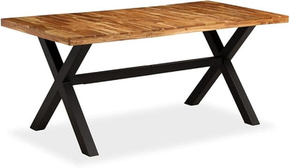 Rectangular Dining Table Solid Acacia Wood Brown Industrial Rustic Design for Dining Room Kitchen Indoor Use Accommodates 6 People Size 70.9 x 35.4 x 29.9 Inches