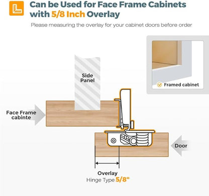 HOME EDIT 50 Pack 25 Pairs 5/8 inch Overlay Soft Close Cabinet Hinges for Kitchen, Stainless Steel Three-Way Adjustable, Concealed Self-Closing Door Hinges