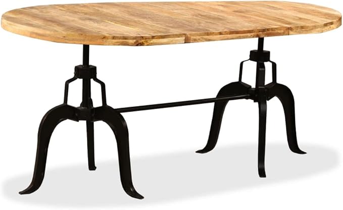 Oval Dining Table for 6 Solid Mango Wood Steel Frame 70.9x35.4x30.3 in Brown Kitchen & Dining Room Furniture Industrial Style for Small Space Gatherings
