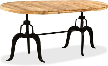 Oval Dining Table for 6 Solid Mango Wood Steel Frame 70.9x35.4x30.3 in Brown Kitchen & Dining Room Furniture Industrial Style for Small Space Gatherings