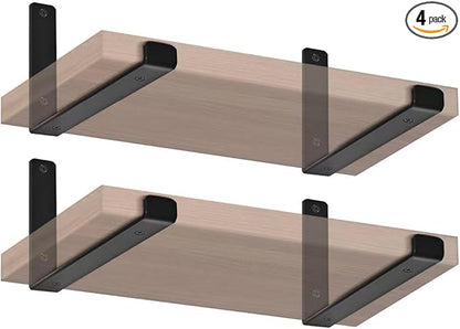 4 Pack - 11.25" L x 6" H x 1.5" W J Lip Shelf Brackets Rustic Farmhouse Iron Wall Floating Shelf Bracket Metal Shelf Bracket Industrial Shelf Supports with Screws Black