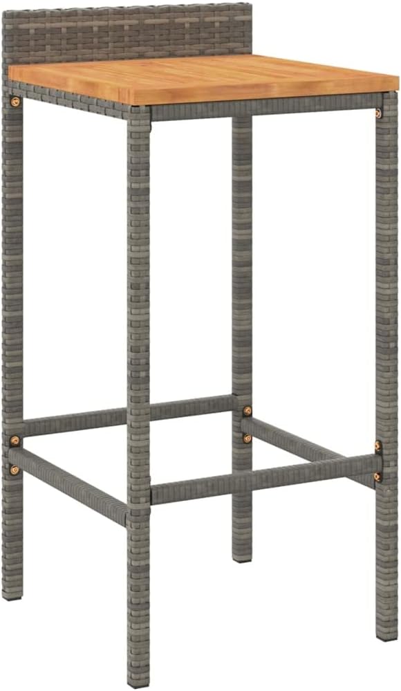 Set of 2 Grey Bar Stools Modern Acacia Wood Seat Poly Rattan Powder Coated Steel Frame for Kitchen Island High Table Indoor Outdoor Use
