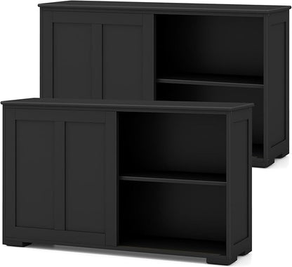 Costzon Sideboard Buffet Cabinet of 2, Wooden Kitchen Storage Cabinet with Adjustable Shelf, Sliding Barn Door, Accent Coffee Bar Cabinet Console Table for Living Room, Dining Room, Hallway