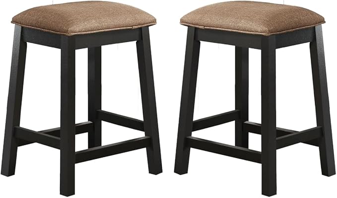 GTU Furniture 24-inch Counter Height Backless Barstools - Black, Wood Leg, Fabric Seat, Set of 2