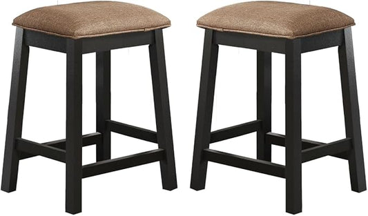 GTU Furniture 24-inch Counter Height Backless Barstools - Black, Wood Leg, Fabric Seat, Set of 2