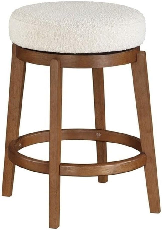 Pemberly Row Boucle Upholstered Swivel Counter Height Chair, Solid Wood Frame, White, 17.5 x 17.5 x 26.5 in, Modern Design, Comfortable Kitchen Island or Bar Seating
