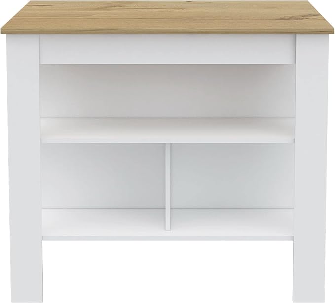 Modern Dining Table Kitchen Island Table 35in H Four Legs Three Open Shelves Sturdy Stable Easy Clean Adjustable Expandable Luxury Counter Console Living Room Decor