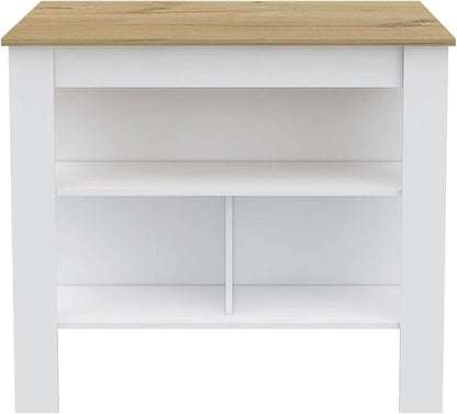 Modern Dining Table Kitchen Island Table 35in H Four Legs Three Open Shelves Sturdy Stable Easy Clean Adjustable Expandable Luxury Counter Console Living Room Decor