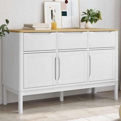 White Solid Pine Sideboard Buffet Cabinet 44.9 x 29.1 in, Modern Matte Console Credenza with 2 Drawers & 3 Doors, Versatile Bar Storage Furniture for Living Room Dining Kitchen
