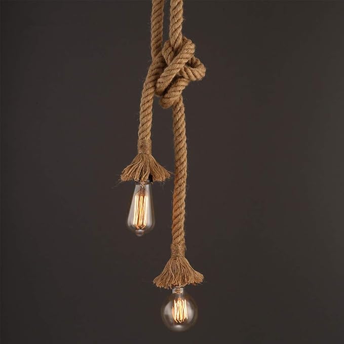 Mengjay Trade E27 Hemp Rope Double Head Vintage Hanging Pendant Ceiling Light Lamp Industrial Retro Country Style Dining Hall Restaurant Bar Cafe Lighting AC 220V (5m (250 cm+250 cm))