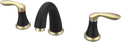 Bathroom Sink Faucet, Faucet for Bathroom Sink, Widespread Black and Gold Bathroom Faucet 3 Hole with Stainless Steel Pop Up Drain and cUPC Lead-Free Hose - (Black and Gold)