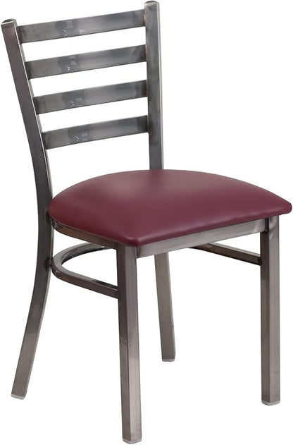 Flash Furniture HERCULES Series Clear Coated Ladder Back Metal Restaurant Chair - Burgundy Vinyl Seat