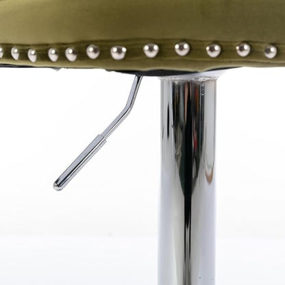 17.7 inch Base, Modern Upholstered Bar Stools with Backs Comfortable Tufted for Home Pub and Kitchen Island,Gray,Set of 2 (Foam + Olive Green + Velvet)