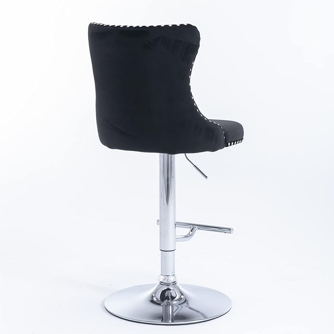LUMISOL 2 Piece Swivel Velvet Bar Stools, Modern Upholstered Chrome Base Bar Stools with Backs Comfortable Tufted for Home Pub and Kitchen Island, Adjustable Seat Height from 25”-33”, Black