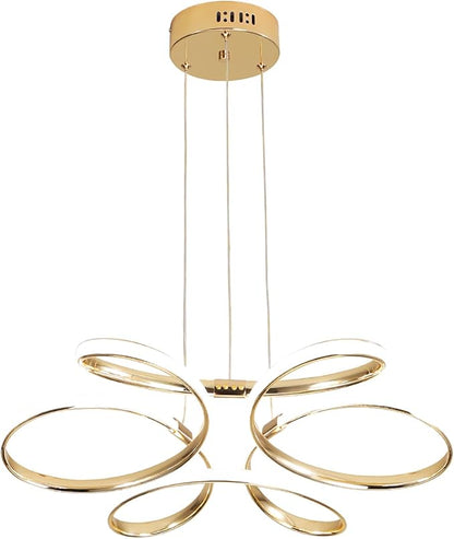 23 inch Modern Chandelier for Dining Room, Kitchen Chandelier & Entryway, Dimmable LED Pendant Light with Adjustable Height, 32W for Hallway, Living Room, Bedroom (Gold M)