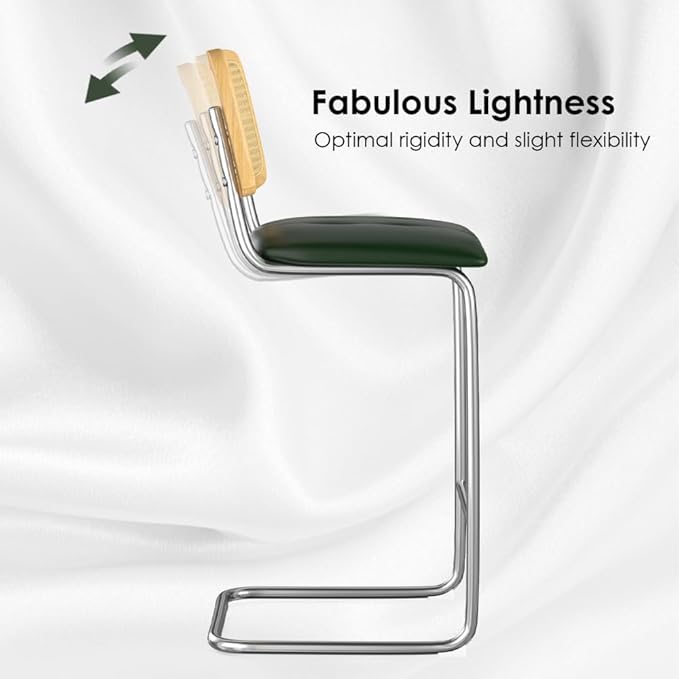 Counter Height Bar Stools Set of 2, Upholstered PU Leather Barstools with Rattan Back, for Kitchen Island, Black (Green + Metal + Rattan + Rattan+Metal + Modern)