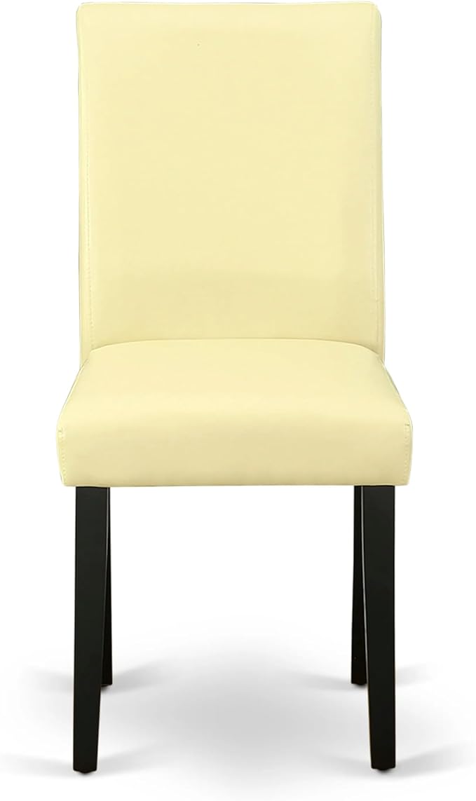East West Furniture ABP1T73 Abbott Parson Dining Room Chairs - Eggnog Faux Leather Upholstered Chairs, Set of 2, Black