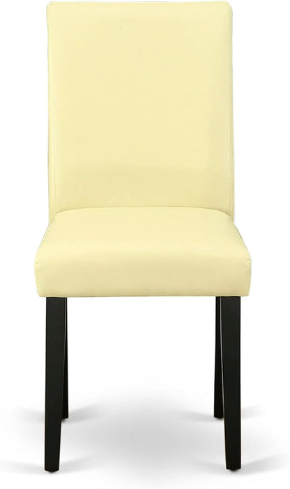 East West Furniture ABP1T73 Abbott Parson Dining Room Chairs - Eggnog Faux Leather Upholstered Chairs, Set of 2, Black