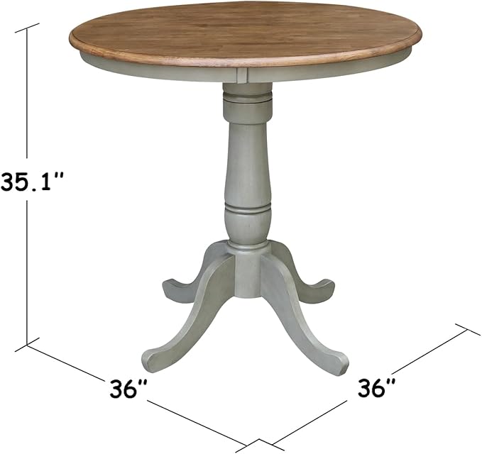 HomeStock Medieval Majesty 36-in Round Top Pedestal Table - Counter Height, Dual-Toned Hickory/Stone Finish, Parawood, Butcher Block Top, Ideal for Kitchen Islands