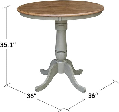 HomeStock Medieval Majesty 36-in Round Top Pedestal Table - Counter Height, Dual-Toned Hickory/Stone Finish, Parawood, Butcher Block Top, Ideal for Kitchen Islands