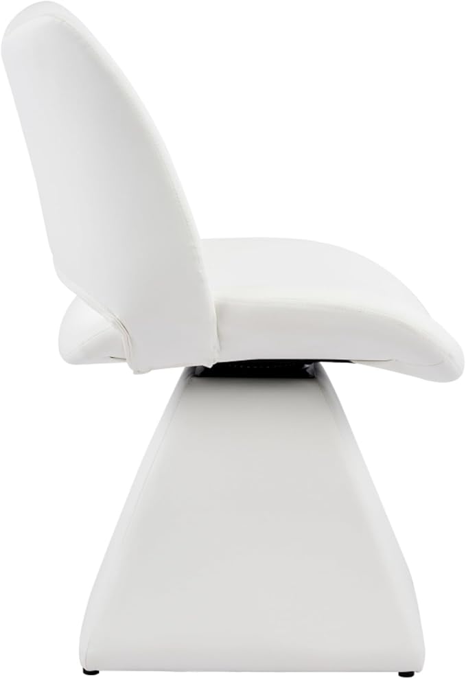 Swivel Dining Chair Upholstered Faux Leather Accent Seat with Curved High Back, Cushioned Foam Padding, Solid Wood and Metal Base, Modern Armless Side Chair for Kitchen Island Vanity Desk (White)