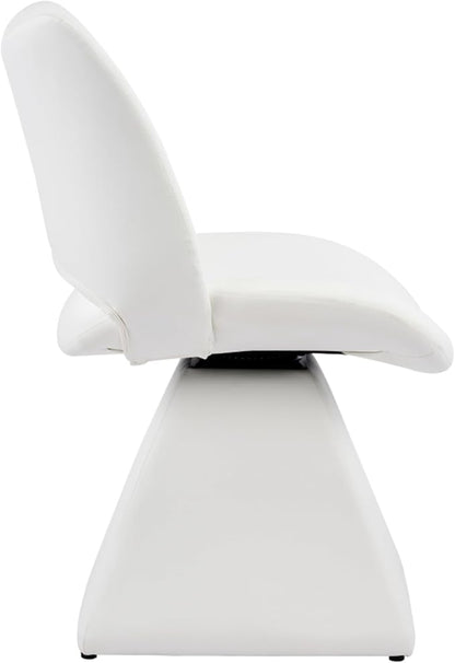 Swivel Dining Chair Upholstered Faux Leather Accent Seat with Curved High Back, Cushioned Foam Padding, Solid Wood and Metal Base, Modern Armless Side Chair for Kitchen Island Vanity Desk (White)