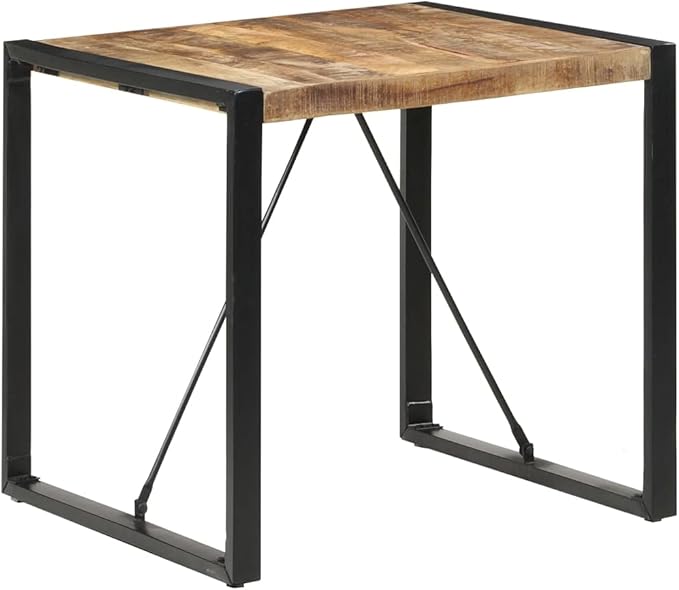Rough Mango Wood Dining Table for Kitchen & Small Spaces, Square Design with Powder-Coated Steel Legs, Seats 4 People