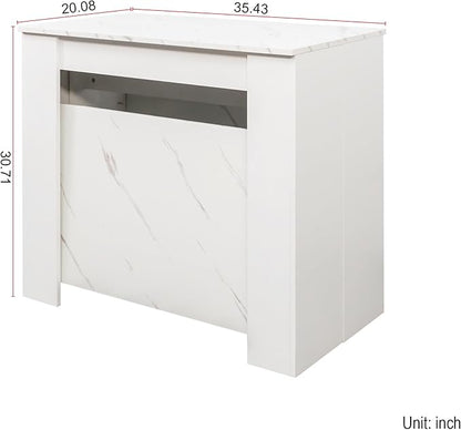 118.11" to 20.08" White Marble Extendable Dining Table for 10-12, 2 in 1 Expandable Dining Room Table MDF Modern Multifunctional Console Table for Living Room, Kitchen Small Space