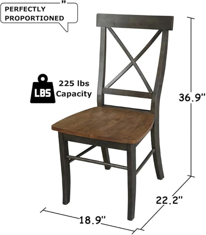 IC INTERNATIONAL CONCEPTS X-Back Chair with Solid Wood Seat - Set of 2 Chairs in Hickory/Washed Coal