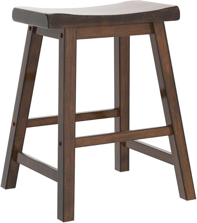 Lexicon Finnian Saddle Solid Wood Stool Set of 2 - Saddle Kitchen Stool Dining Height Stools for Dining, Armless Counter Chair Seating, Perfect Casual - 17.5" SH Distressed Cherry
