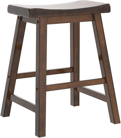 Lexicon Finnian Saddle Solid Wood Stool Set of 2 - Saddle Kitchen Stool Dining Height Stools for Dining, Armless Counter Chair Seating, Perfect Casual - 17.5" SH Distressed Cherry
