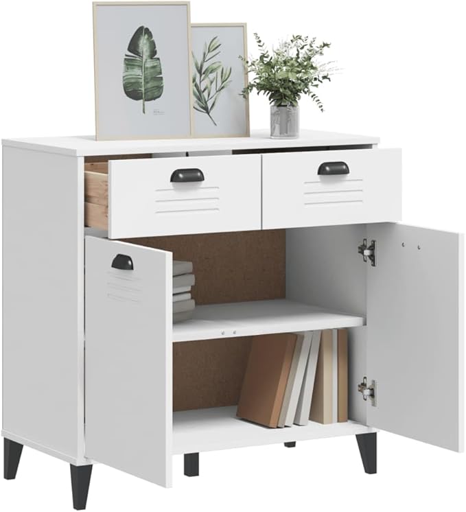 White Storage Sideboard Cabinet, Engineered Wood, 31.5x31.5x31.5 Inch, Modern Rectangular Buffet with Drawers for Living Room, Dining, Hallway Kitchen Furnitur