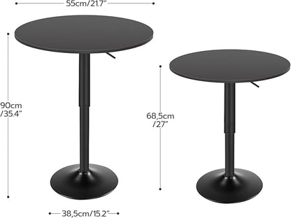 HOOBRO Bar Table, Height-Adjustable Round Pub Table 27-35.4 Inches, Cocktail Table with Sturdy Base, Modern Style, Easy to Assemble, Suitable for Small Space, Black BK58BT01G1