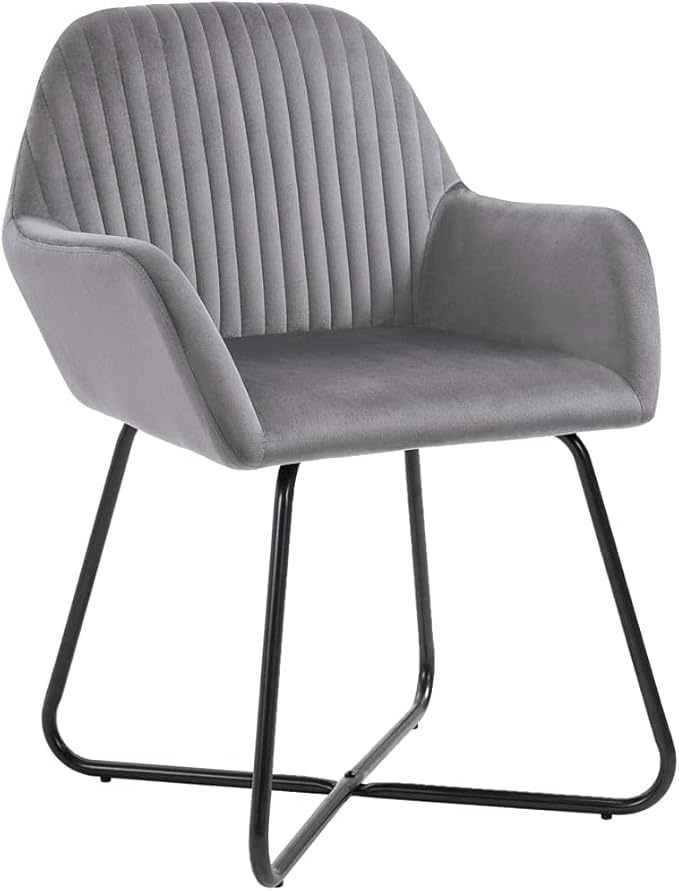 Set of 6 Grey Velvet Dining Chairs 24x24x33 in Powder-Coated Steel Frame Modern Accent Seat for Dining Room Kitchen Living Room Comedor