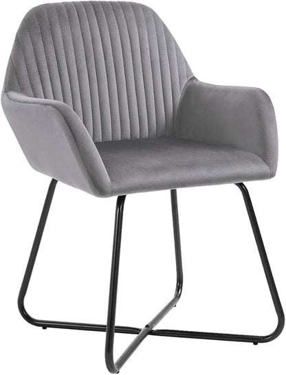Modern Velvet Dining Chairs Set of 2 Gray Upholstered Kitchen & Living Room Furniture with Steel Legs Comfortable Accent Chairs for Dining Room Kitchen Bedroom
