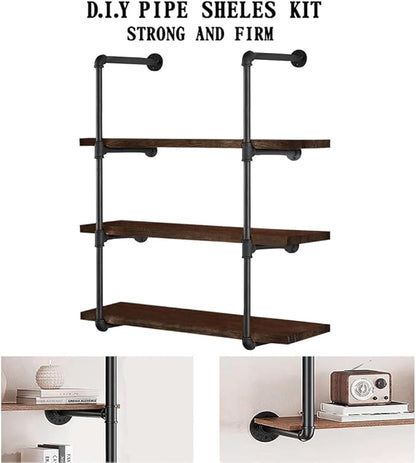 HITOMEN Industrial Iron Pipe Shelves, 2 Set 4-Tier 41.5" Tall 12" Depth, DIY Open Bookshelf Bookcase, Wall Mounted Vintage Retro Shelving, Rustic Farmhouse Pantry Kitchen Storage, Black Shelf Brackets