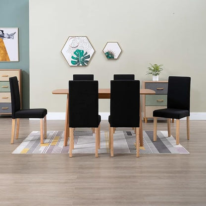Modern Farmhouse Dining Chairs Set of 6 Black Fabric Upholstered with Rubber Wood Frame for Kitchen Dining Room Furniture Comfortable Accent Chairs