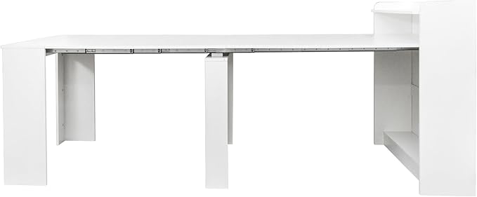 SOFTSEA Extendable Foldable Dining Room Table with Storage, Rustic Rectangle Expandable Kitchen Island, White