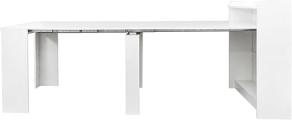 SOFTSEA Extendable Foldable Dining Room Table with Storage, Rustic Rectangle Expandable Kitchen Island, White
