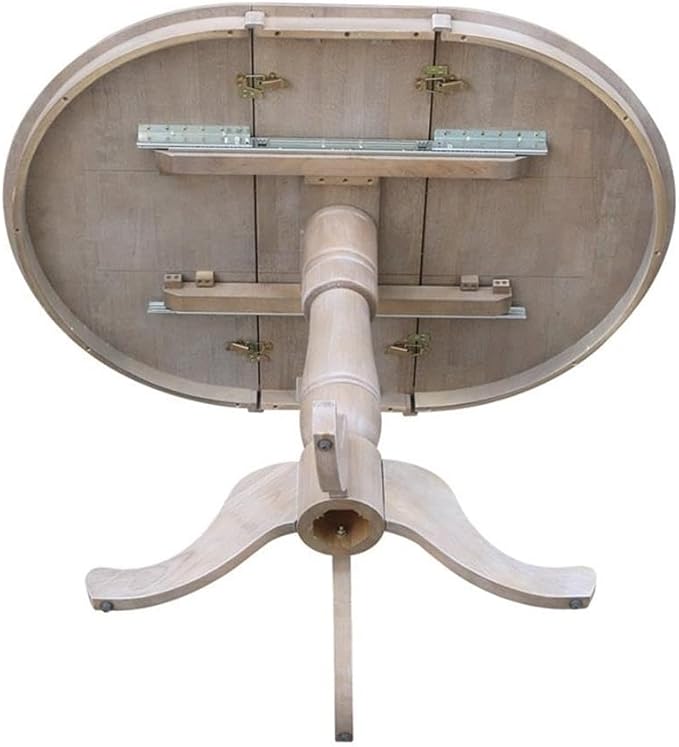 International Concepts 36" Round Top Pedestal Table with 12" Leaf-34.9" H-Dining or Counter Height, Washed Gray Taupe