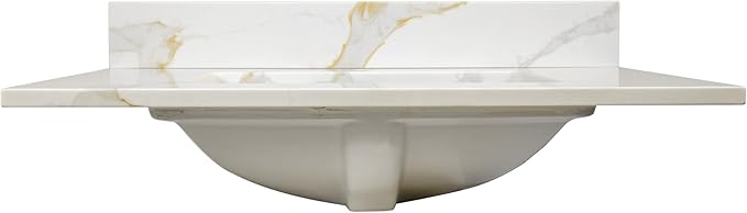Design House Calesco Calacatta Quartz Bathroom Vanity Top, White with Taupe and Grey Veining, Pre-Mounted White Bowl, 31 in L x 22 in W x 12.5 in H, with Backsplash, 4 in Center Set, 227900-CC-CC