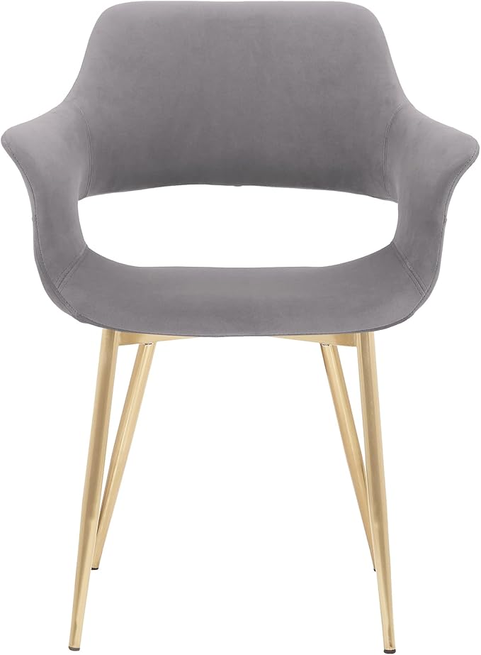 Armen Living Gigi Grey Velvet Dining Room Chair with Gold Metal Legs - Set of 2