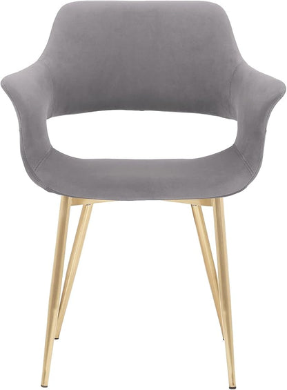 Armen Living Gigi Grey Velvet Dining Room Chair with Gold Metal Legs - Set of 2