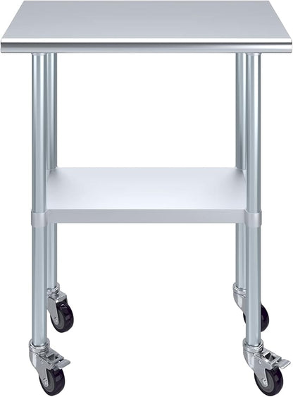 Stainless Steel Work Table with Wheels | NSF Kitchen Island Food Prep | Laundry Garage Utility Bench (Table + Wheels, 30" Long x 18" Deep)