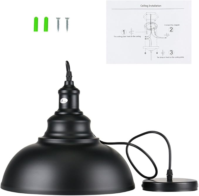 Lightess Black Pendant Light Dimmable, Industrial Hanging Lights Metal Barn Farmhouse Kitchen Lighting Edison Ceiling Mount Fixture, OLL466